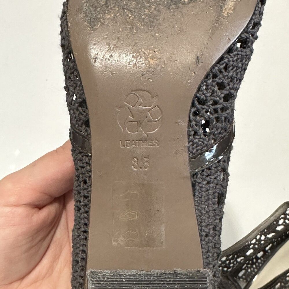 All Black Footwear Crochet Lace Leather Pumps Heels Grey Shoes Womens 8.5 - Picture 9 of 9